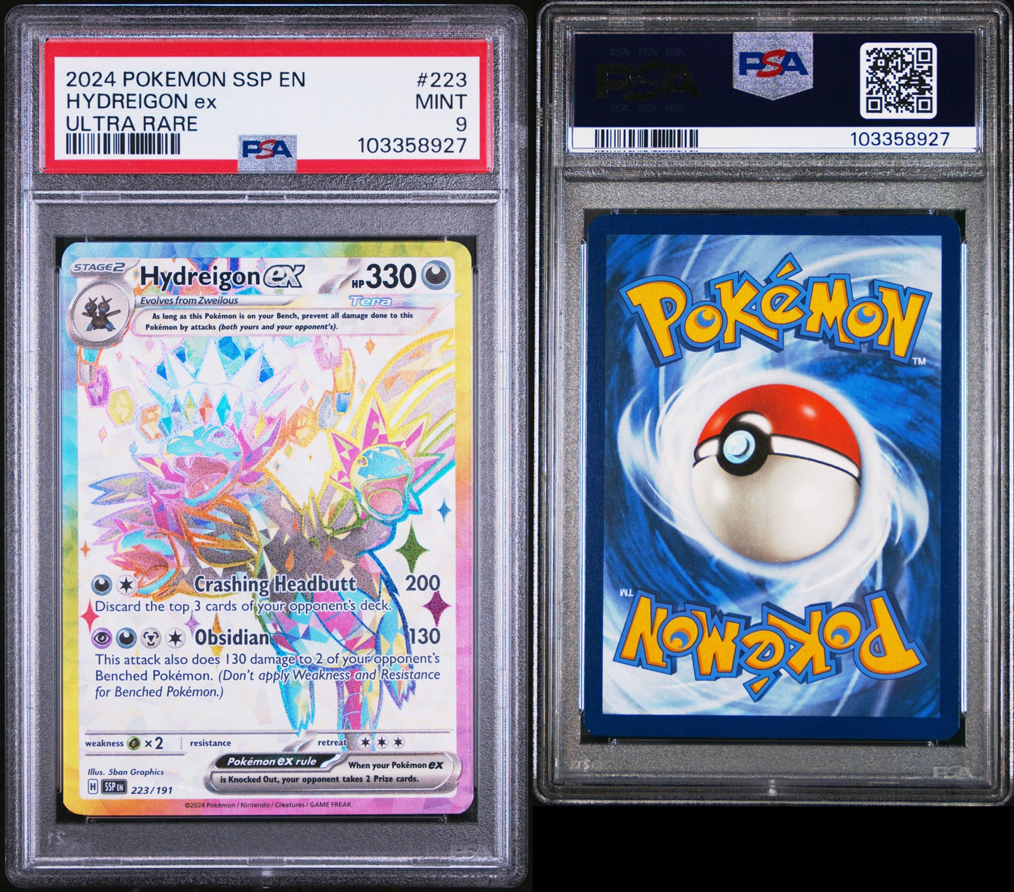 2024 POKEMON SSP EN-SURGING SPARKS ULTRA RARE #223 HYDREIGON EX PSA 9
