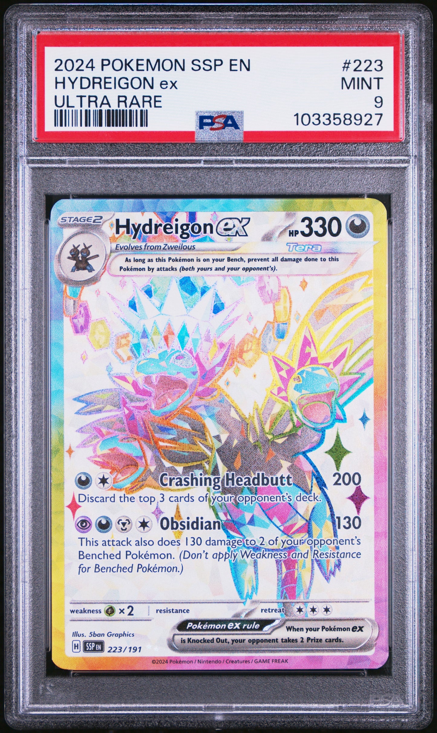 2024 POKEMON SSP EN-SURGING SPARKS ULTRA RARE #223 HYDREIGON EX PSA 9