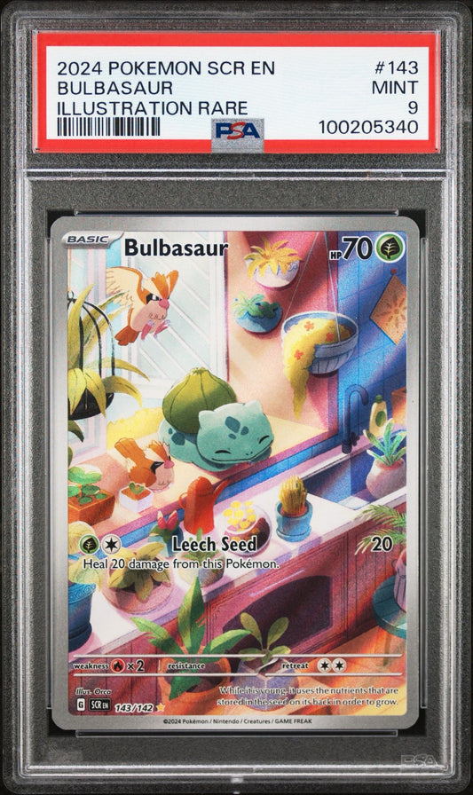 2024 POKEMON SCR EN-BULBASAUR #143 ILLUSTRATION RARE MINT PSA 9