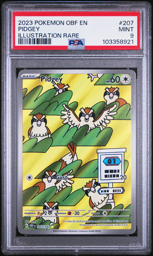 2023 POKEMON OBF EN-OBSIDIAN FLAMES ILLUSTRATION RARE #207 PIDGEY PSA 9
